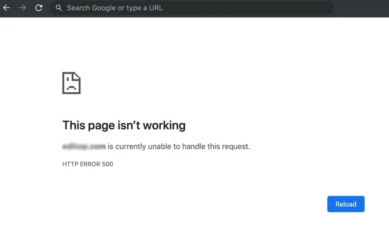 Screenshot of a 500 Server Error message of user trying to access a website with tha server issue