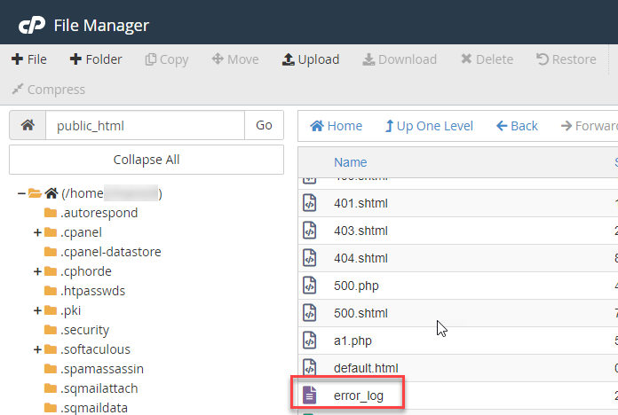 error log location in CPanel